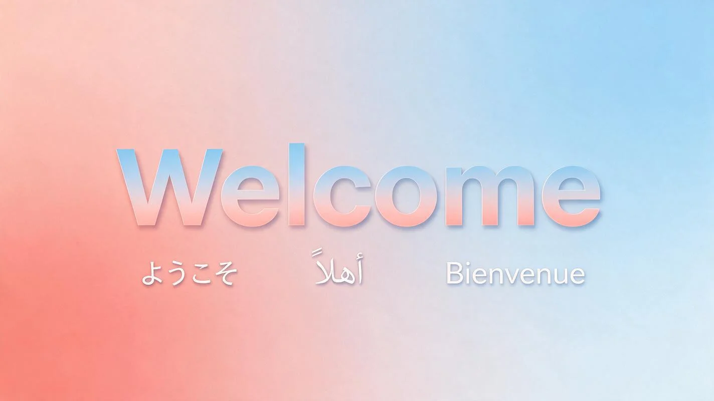 A multilingual welcome banner rendering the word Welcome in four languages in a single image, generated by Seedream 5 Pro