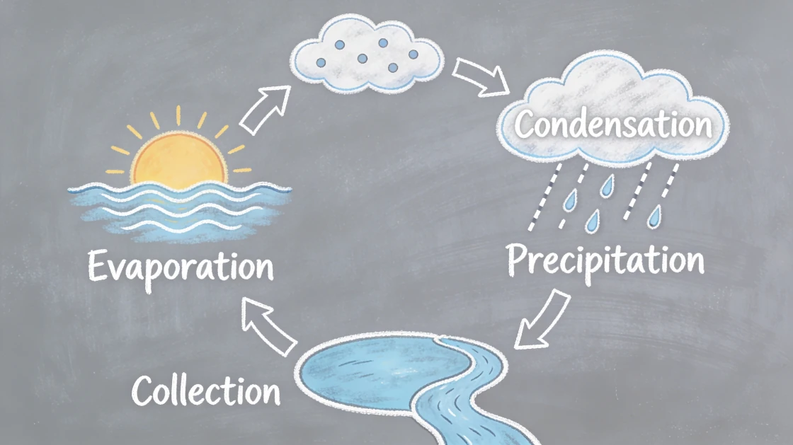 A chalkboard water-cycle diagram generated by Seedream 4.5