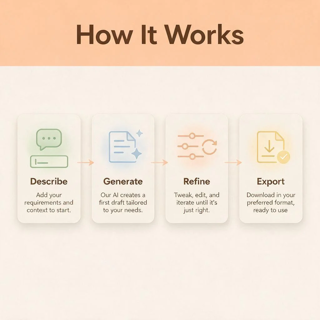 AI-generated infographic explaining a process in four labelled stages with clean icons, directional arrows, and a bold sans-serif headline